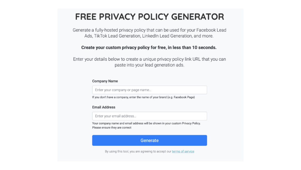 Privyr's free privacy policy generator tool 