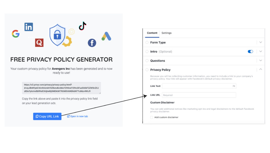 Privyr free privacy policy generator custom URL