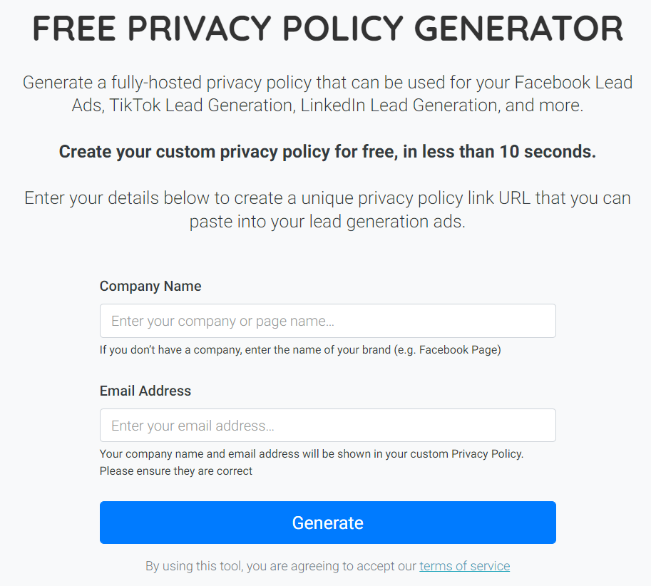 Privyr's free privacy policy generator tool