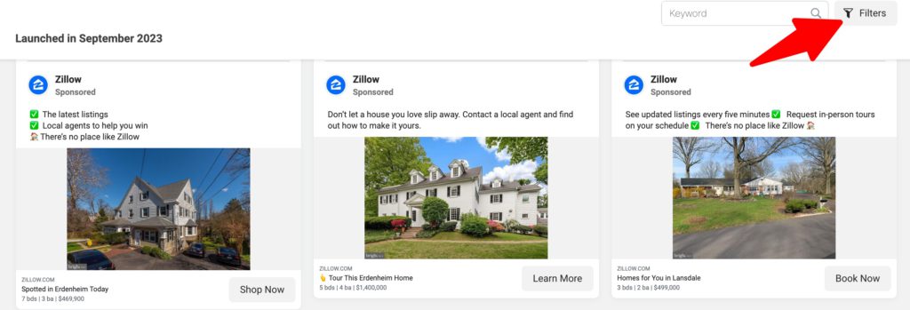 Facebook Ad Library Ad Filter