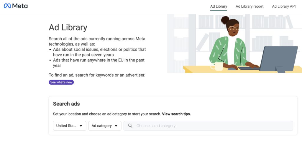 Facebook Ad Library Home Page