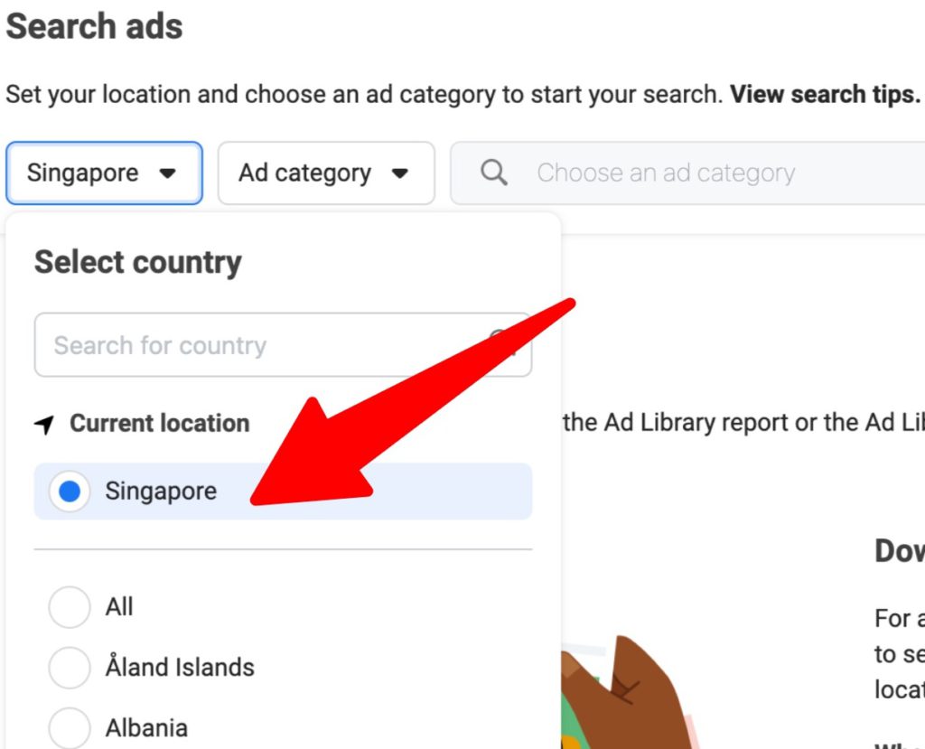 Facebook Ad Library Select Country