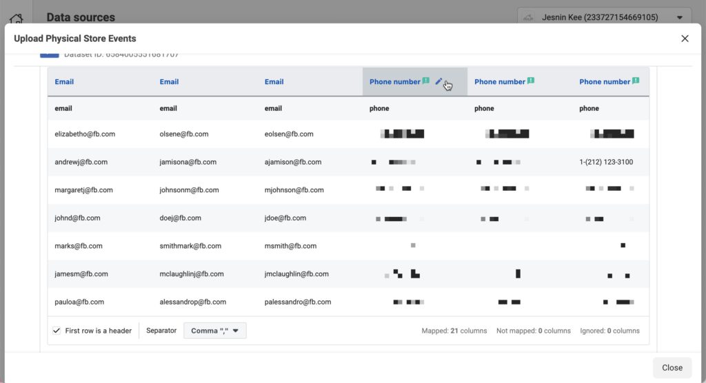 offline conversion data mapping error message