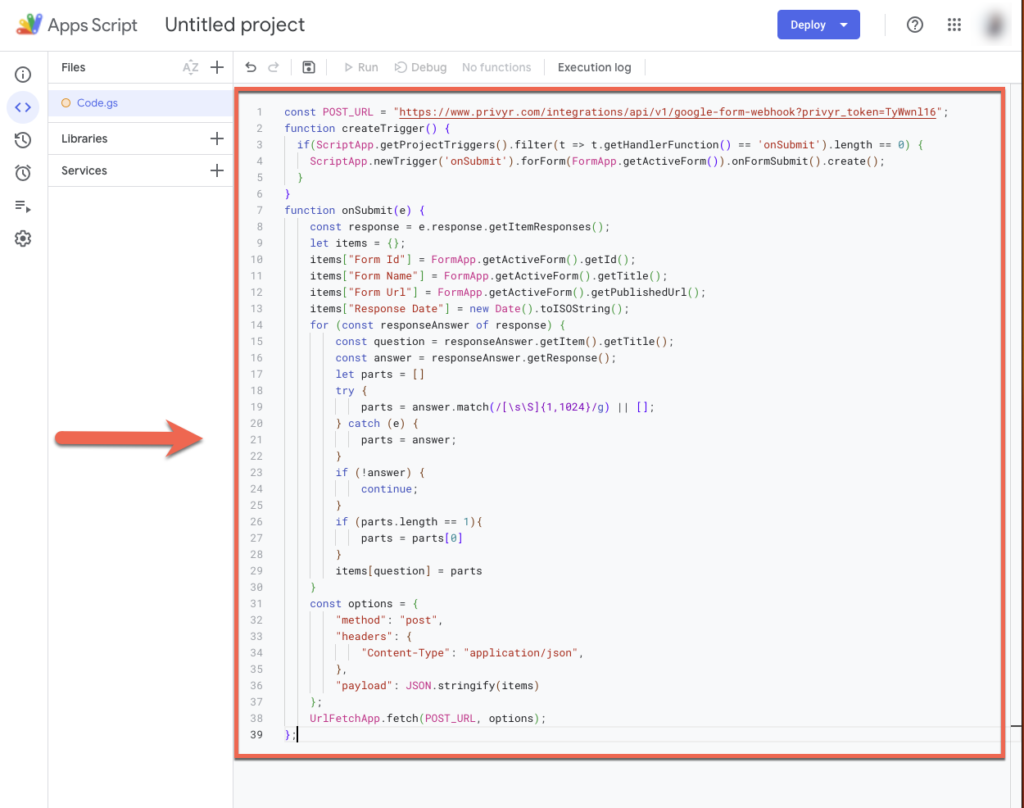 By pasting the code from Privyr's Google Form Integration page in Google Forms' Script editor, you can set up instant notifications when Google Forms are submitted