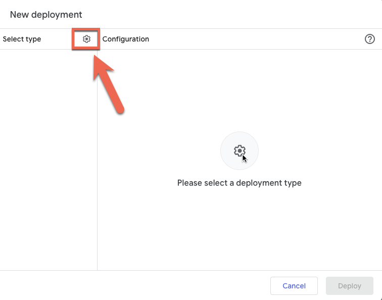 On the New deployment page, click the gear icon. This image shows you how to find it.