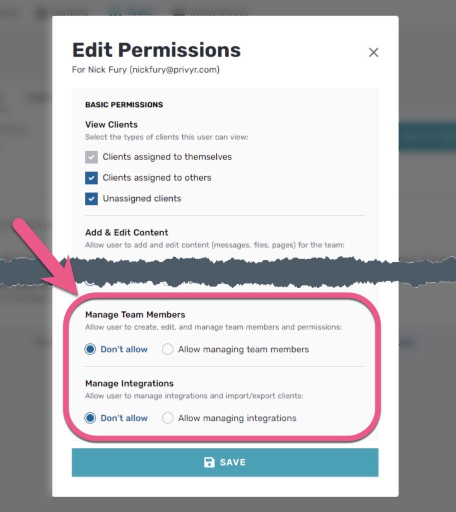 edit team permissions on privyr