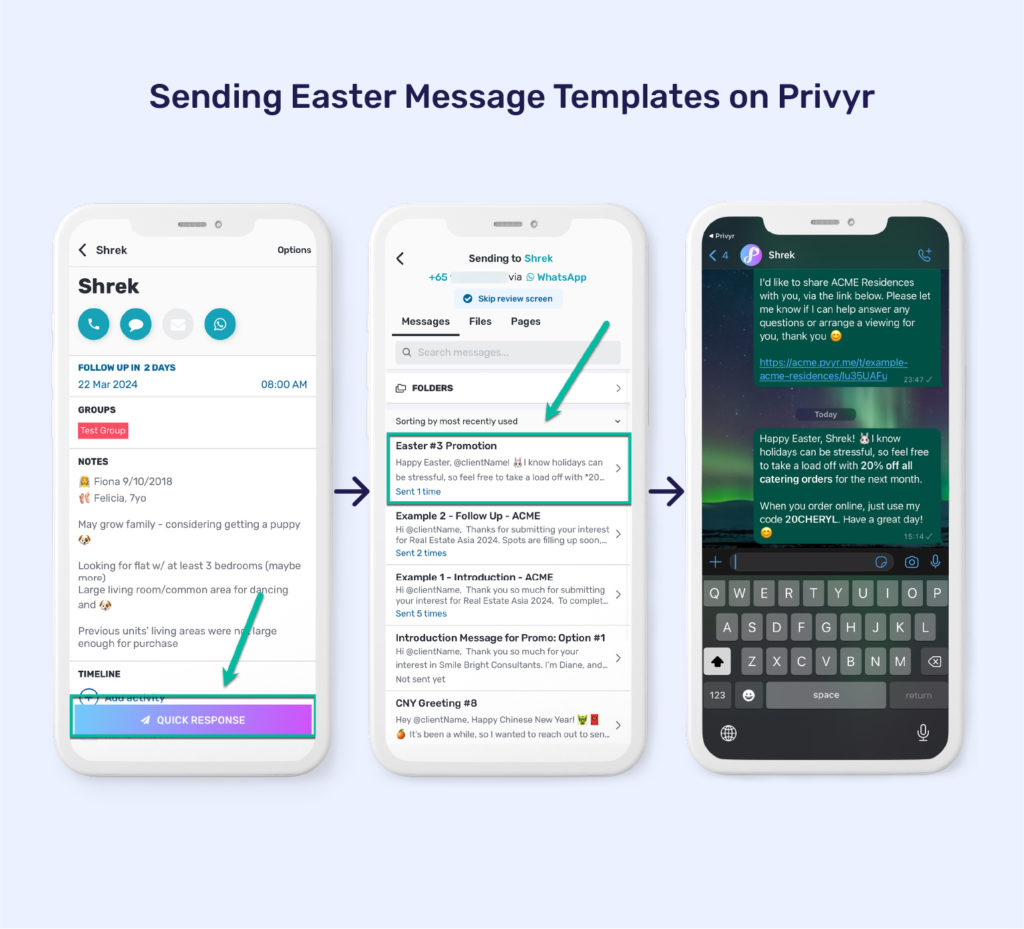 How to send your Happy Easter holiday messages to clients using the Privyr app