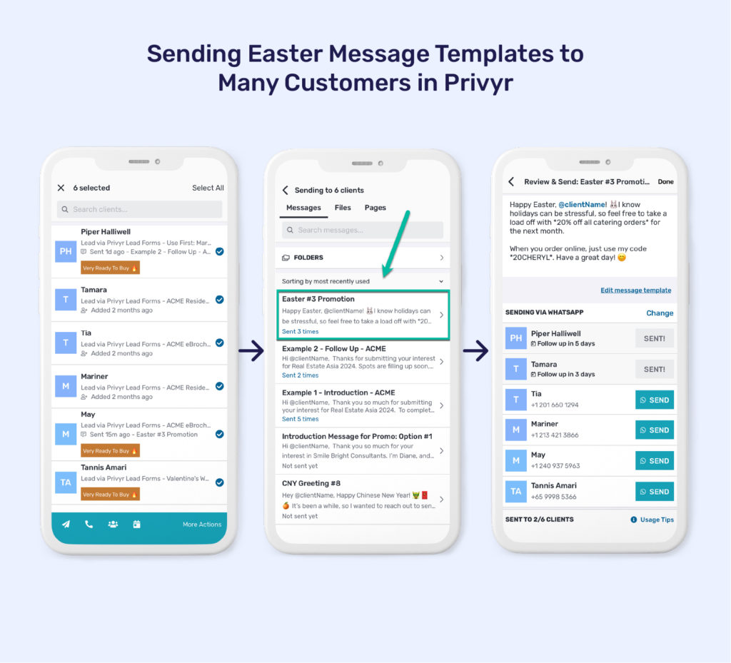 How to send your Happy Easter holiday messages to many clients using the Privyr app's bulk sending feature