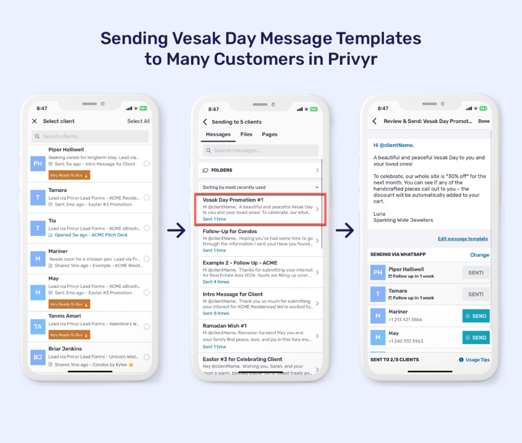 How to send Vesak Day messages for clients to many clients with Privyr's Bulk Send mode