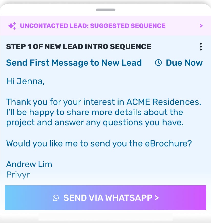 suggested sequence for uncontacted lead in Privyr