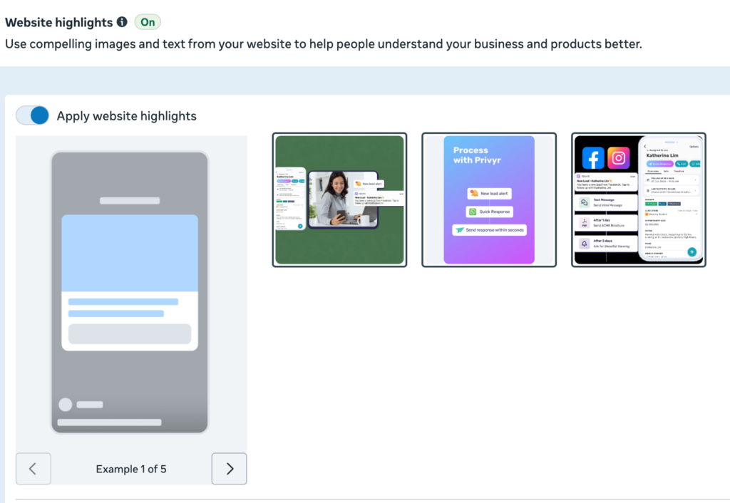 Website Highlights Meta Ads
