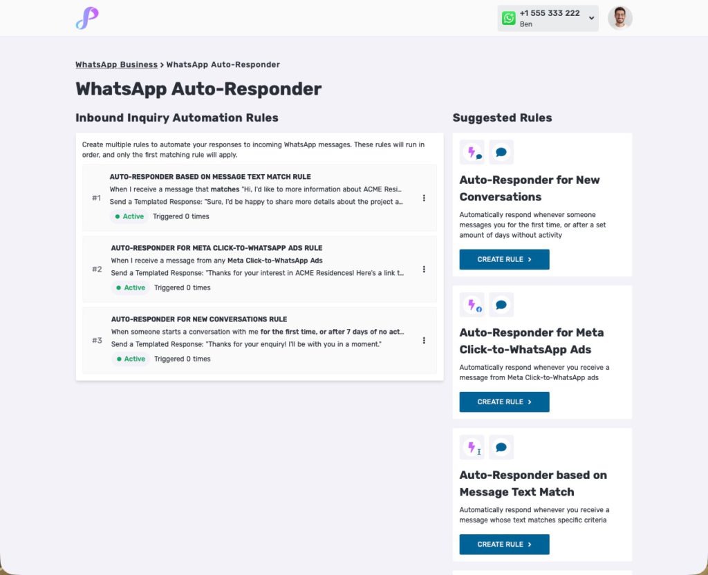 Privyr WhatsApp Auto-Responder with multiple Inbound Inquiry Automation Rules set up