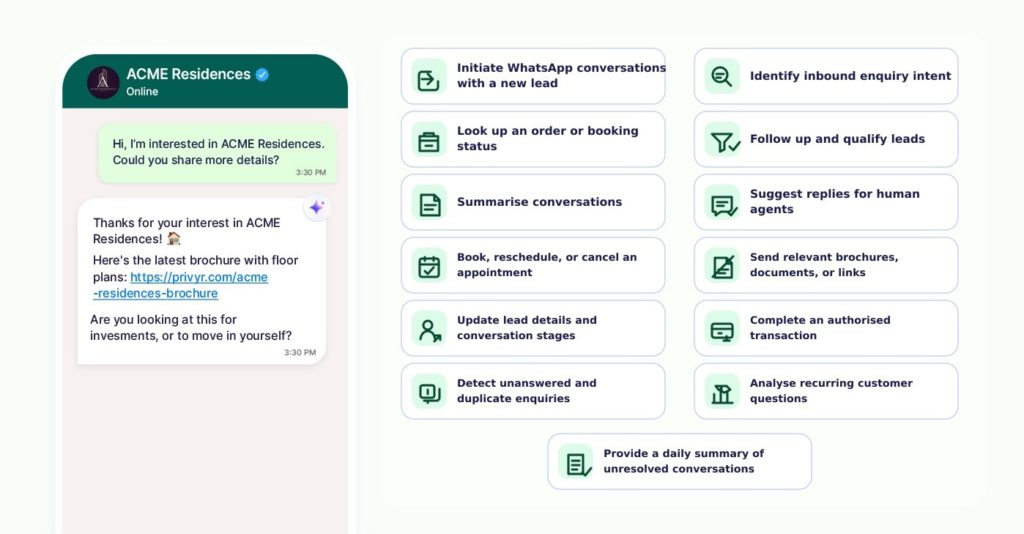 WhatsApp AI agent features